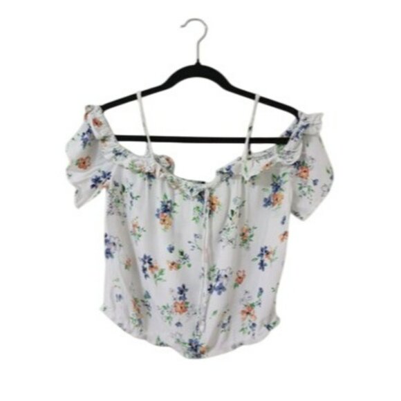 Bershka Floral Off-Shoulder Blouse With Spaghetti Straps Women Size L Multicolor - Picture 1 of 8